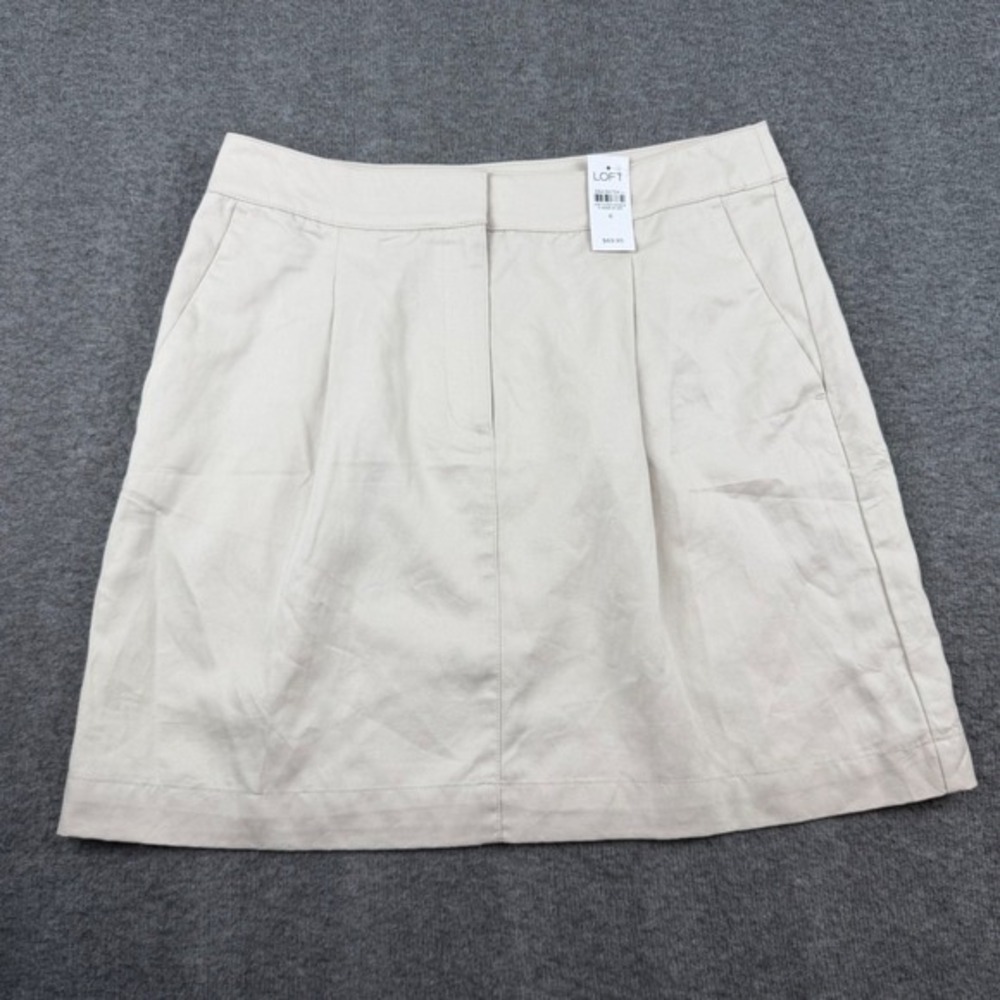 Loft Versa Skirt Women's 6 Beige Mini Pleated A-Line Twill‎ New 38436734